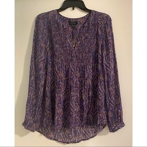 NWT Lucky Brand Smocked Long Sleeve Pretty Blouse